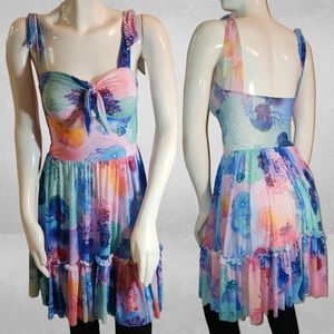 BLACKMILK NWT Floral Coral Rainbow Sweet Tie Short Dress